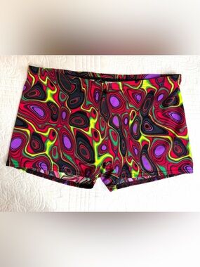 SKINZ SKINZWEAR Psychedelic Colorful Rave Shorts Sz XL Vibrant EDM Festival